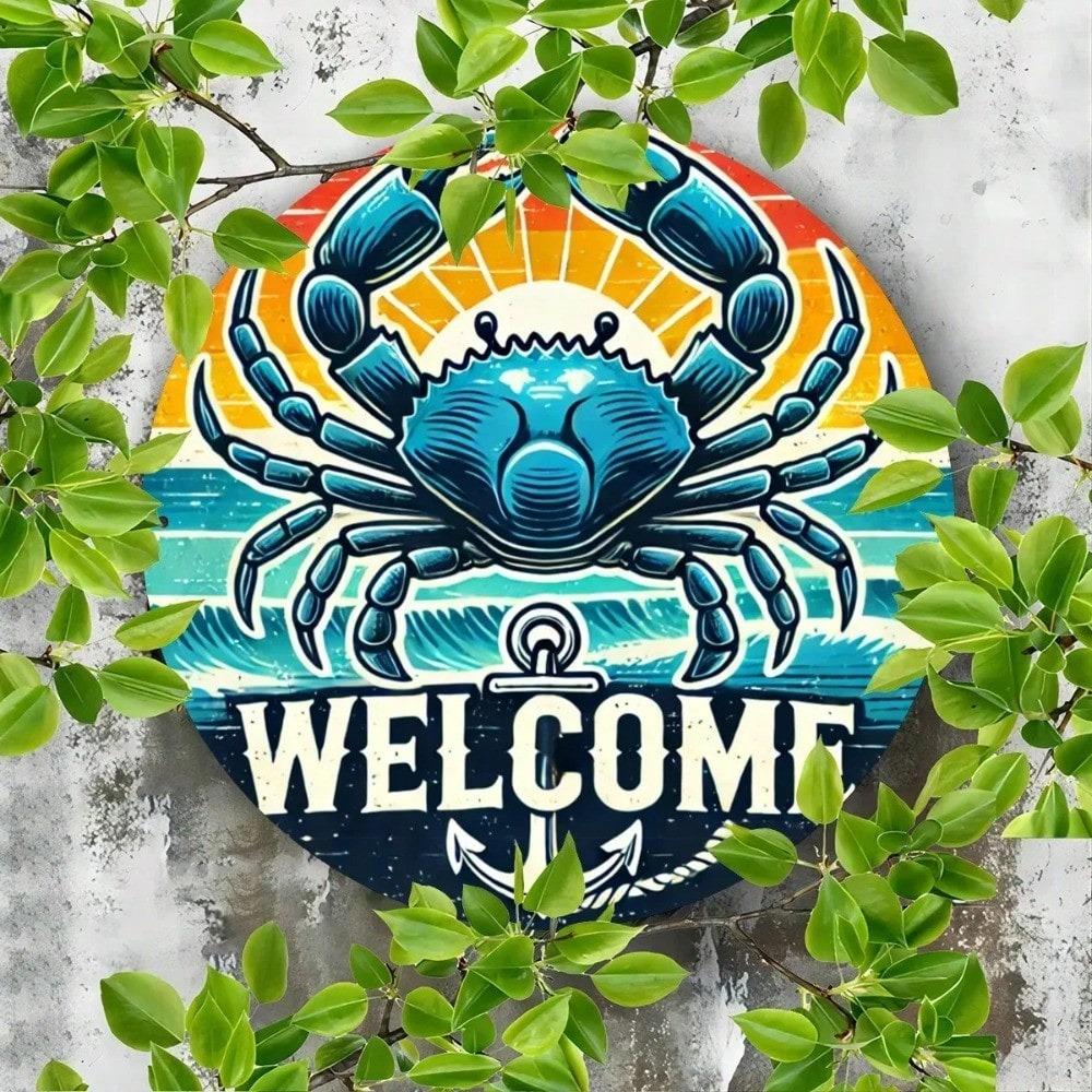 Metal Wall Art Vintage Hippie Round Sign Welcome Home Decor Garden Patio Office Outdoor Farmhouse