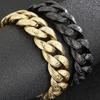 Vintage Black Gold Color Cuban Link Chain Bracelet for Men Solid Stainless Steel Men's Bracelets Birthday Gifts for Dad Husband Him