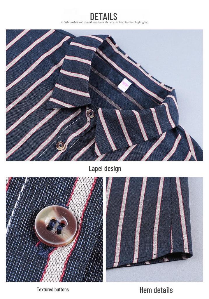 Women's Slimming Striped Cotton Shirt - Petite 7-Sleeve Professional Style for Spring, Summer, or Autumn 2025