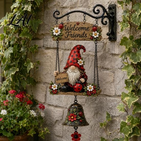 Gnomo da Giardino Rustico Campanello Campanello Gnomi Grandi Benvenuti Campanello a Sospensione Decorazione Fantasiosa per Portico Anteriore Patio Recinzione Casa di Campagna Regalo Mamma Nonna Campagna