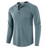 Men Casual Waffle Knit Henley Long Sleeve T Shirt