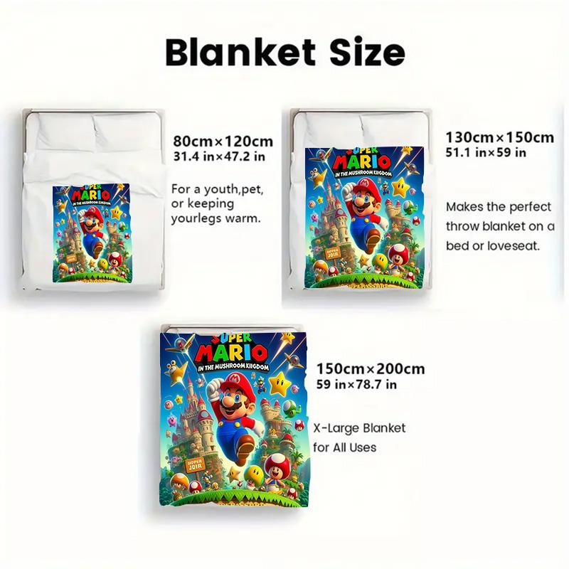 Super Mario Pattern Flannel Blanket Skin-friendly Breathable Warm Blanket for Sofa Bed Home Decoration THW