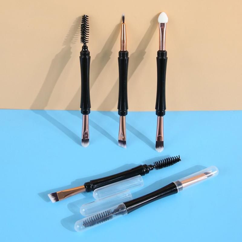 Mini Dual Ended Makeup Brush Angle Eyebrow Eyeshadow Eyeliner Brush With Dust-proof Cover Contouring Eyes Cosmetic