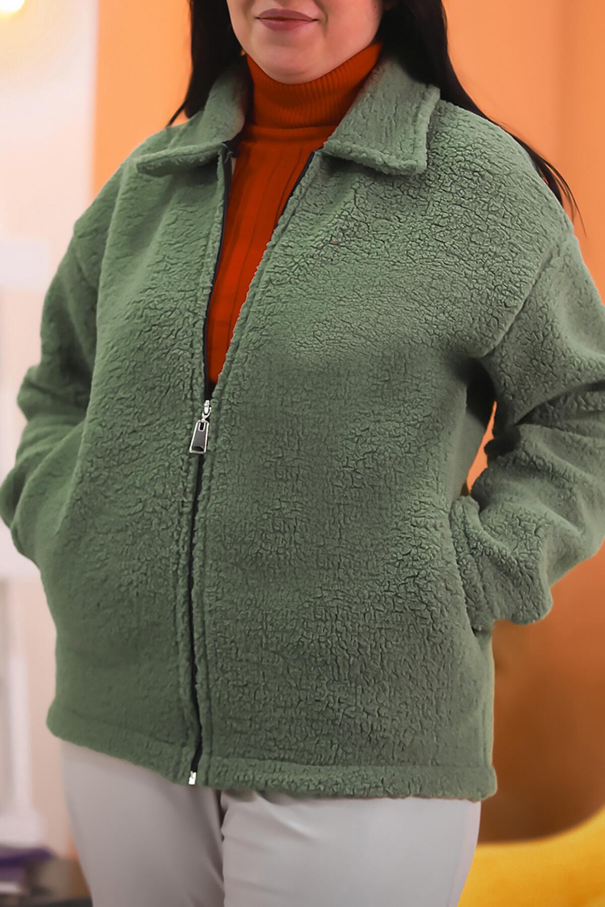 

Плюшевая куртка большого размера с карманами 50 зелёный