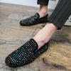Luxury Designer Charm Rhinestones Pointed Flats Oxford Shoes Man Men Casual Loafers Formal Dress Footwear Shoes for Men