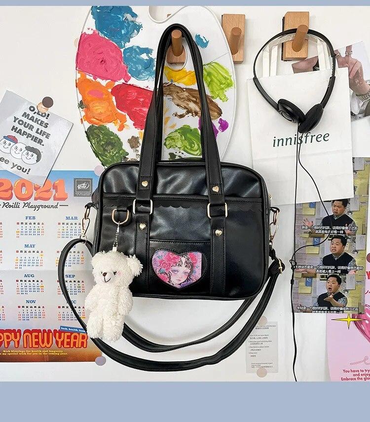 Nová japonská JK přenosná uniformní taška přes rameno PU taška Love Pain Simple Campus Girls Soft Cute Messenger Bag Itabag IB065