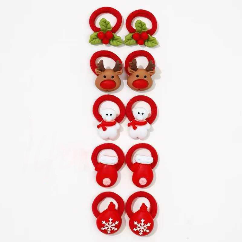 10Pcs/Pack Girls Hair Ties Cute Christmas Design With Santa Reindeer Snowman Decor New Year Girls Hair Accessories Gift Set
