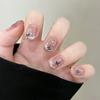 24Pcs Medium Short Square White Silver Glitter French Tip Press On Nails Full Cover Fake Nail Art Tips