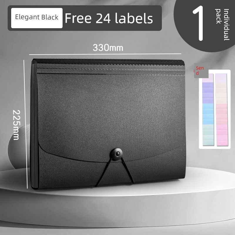 Deli 13 Grid 5236 File Holder Material Storage Bag A4 Multi-Layer Office File Folder Bag Student Insert Test Paper Bag [13 Grids] Elegant Black-1 Pack