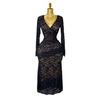 Autumn French Elegant Sexy Lace Hollow V-Neck Long Sleeve Waist Skinny Fishtail Dress Long Dress Women
