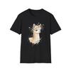 Llama Floral Watercolor Boho Black Tee Nature Pastel Graphic T-Shirt