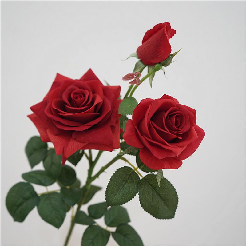 Moisturizing Artificial Hibiscus Rose - 3 Heads for Indoor Home & Wedding Decoration.