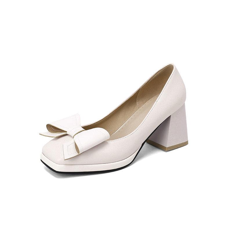 Fashion Sweet Bow-tied Women's Heels Shoes Large Size Leisure Elegant Blue Red Block Medium Heel Pumps Office Party Wedding Shoes