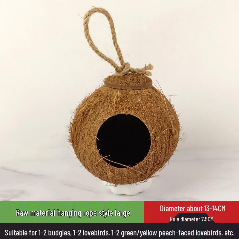 Coconut Shell Parrot & Finch Bird Nest - Natural Straw Woven Habitat for Small Birds