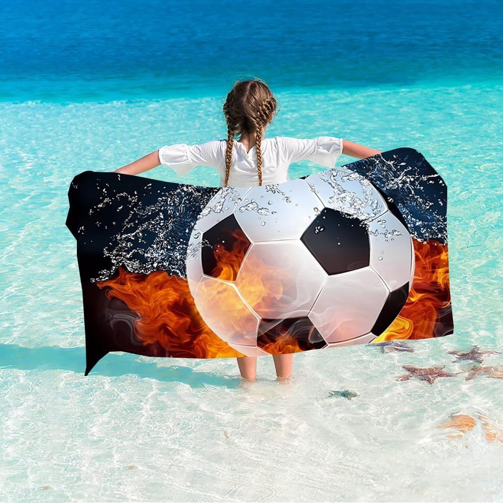 1PC Football Theme Beach Towel for Kids, Large Sports Sand Free Towel, Ideal for Soccer Fans, Bathroom & Beach Use