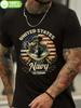 Heavyweight Cotton T-shirt - US Navy Veteran Art Tee with American Flag & Anchor Design