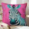 1Pc Modern Living Room Zebra Pillow Cover, Polyester 2D Double-Sided Print, Pop Art Pink & Teal Zebra Cushion, Wildlife Lover Ho