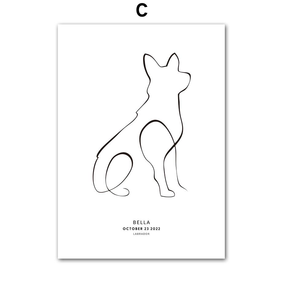 Abstract Line Cute Pet Dog Cat Personalized Name Date Nordic Posters And Prints Wall Art Canvas Painting Home Decor Pictures