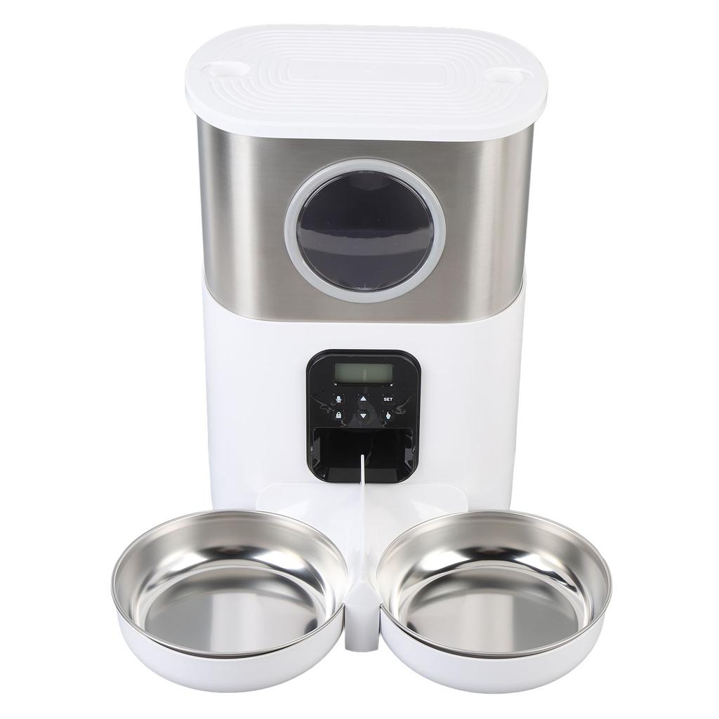 Automatic Cat Feeders for Two Cats 5L Capacity Visable Window Quantitative Feeding Stainless Steel 2 Bowls Timed Pet Food Dispenser