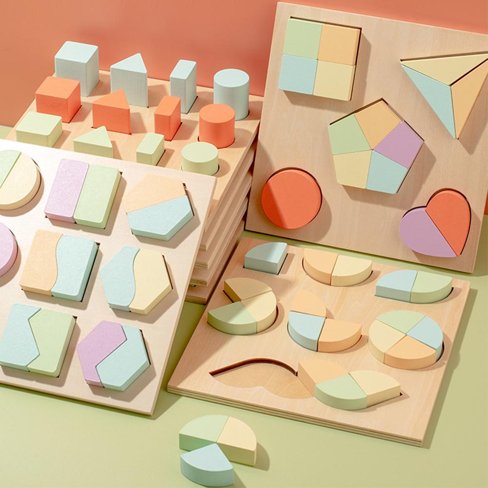Kids Wooden Shape Puzzle Toy Geometric Shape Color Matching Cognition Board Gifts For Girls Boys