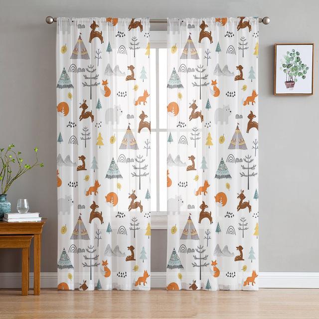 Animal Bird Fox Forest Winter Window Curtains For Living Room Kitchen Door Curtain Sheer Curtains For Bedroom