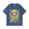 275 GSM Washed T-shirts 100% Cotton Demon Slayer V100 Zenitsu Print Unisex Heavy Cotton T Shirt