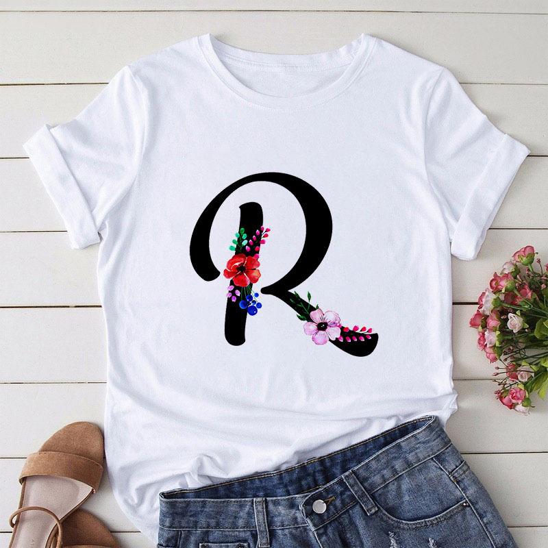 Large Size T-Shirt 26 English Letters Butterfly Print T-Shirt Women'S Short-Sleeved Women'S Clothing