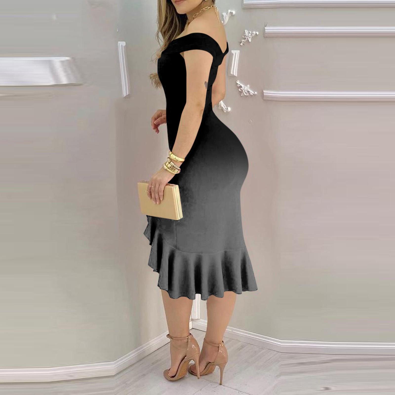 Женское сексуальное платье с градиентным цветным принтом и разрезом по бокам — фото 6