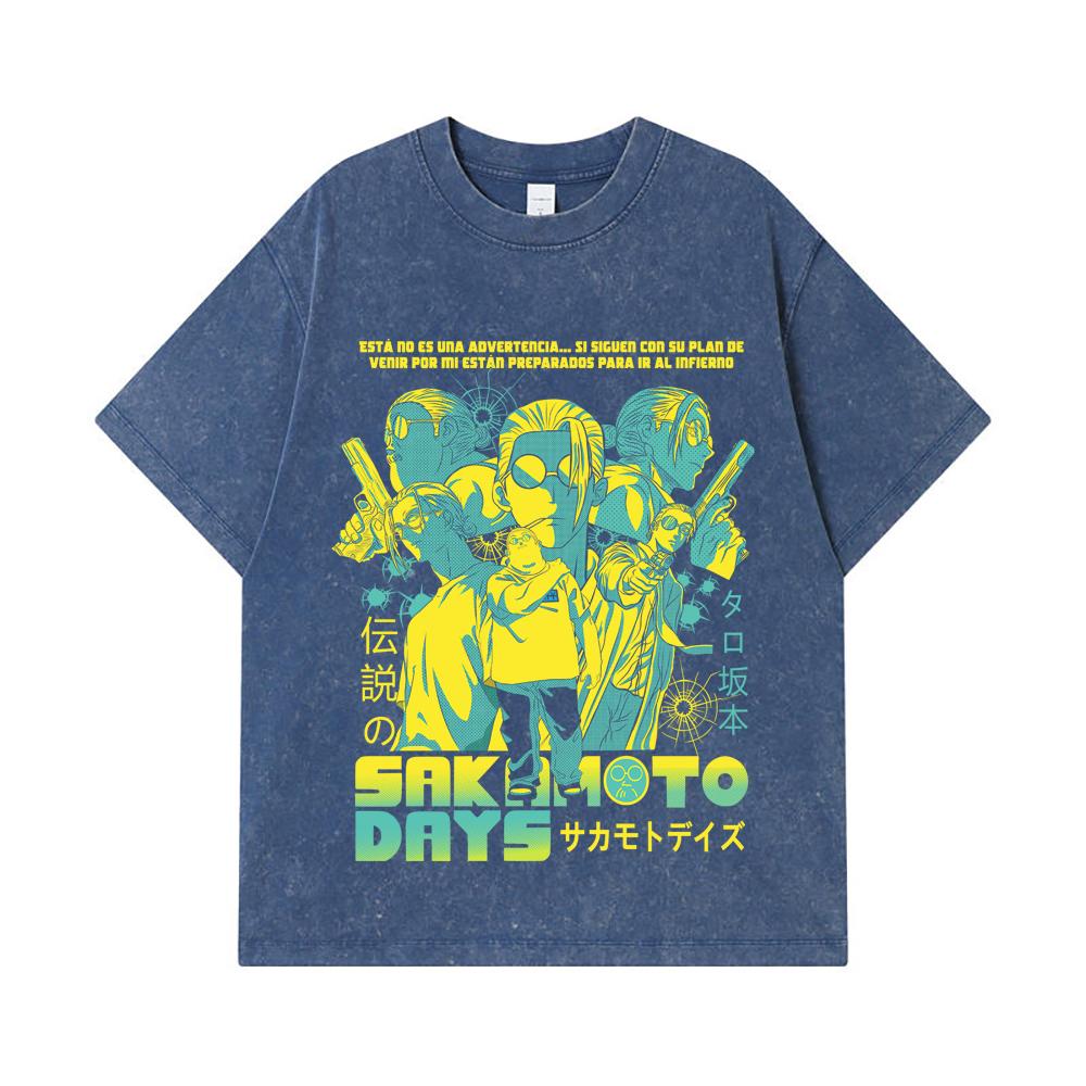 275 GSM Washed T-shirts 100% Cotton Sakamoto Days V6 Taro Print Unisex Heavy Cotton T Shirt
