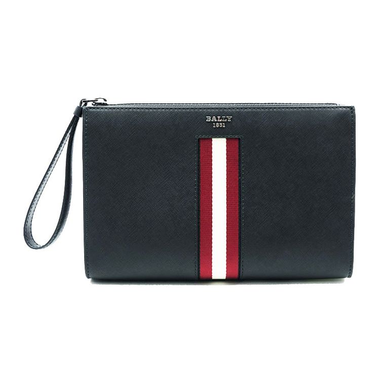 Bally Classic Fashion Zipper Closure Leather Clutch Men clutch Black Red White 6302464 Basic Set (Bag+Dust Bag)