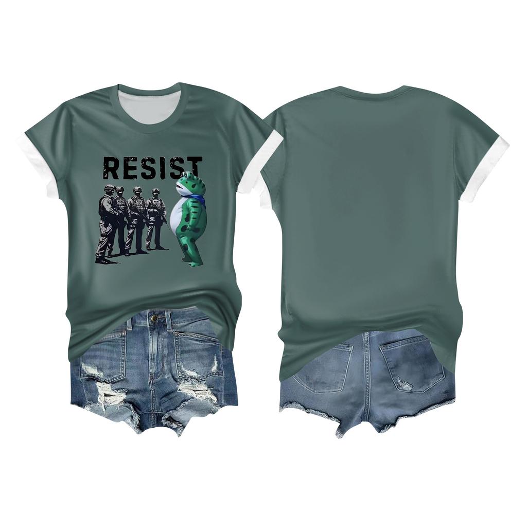 Women's Casual Printed T-shirt Round Neck Pullover Short-sleeved Top