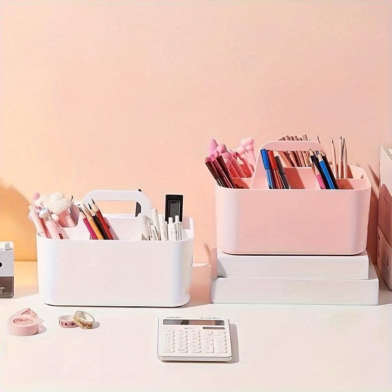 5-Compartment Plastic Storage Basket with Handle,Portable Office Desk Organizer for Pens,Pencils,Stationery,Mixed Color,Durable