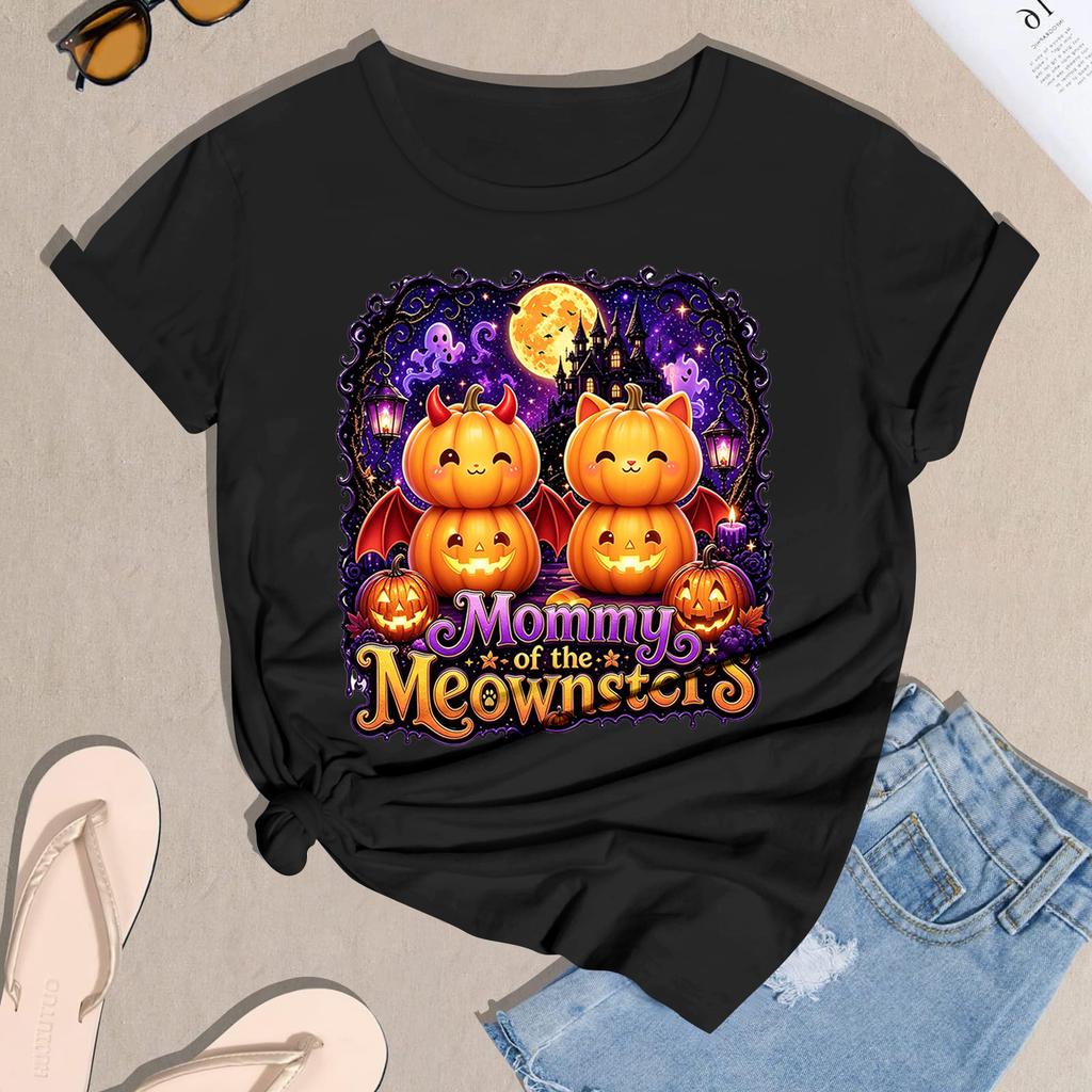 Women's Halloween Print Short Sleeve T-Shirt Casual Neck Tee Top