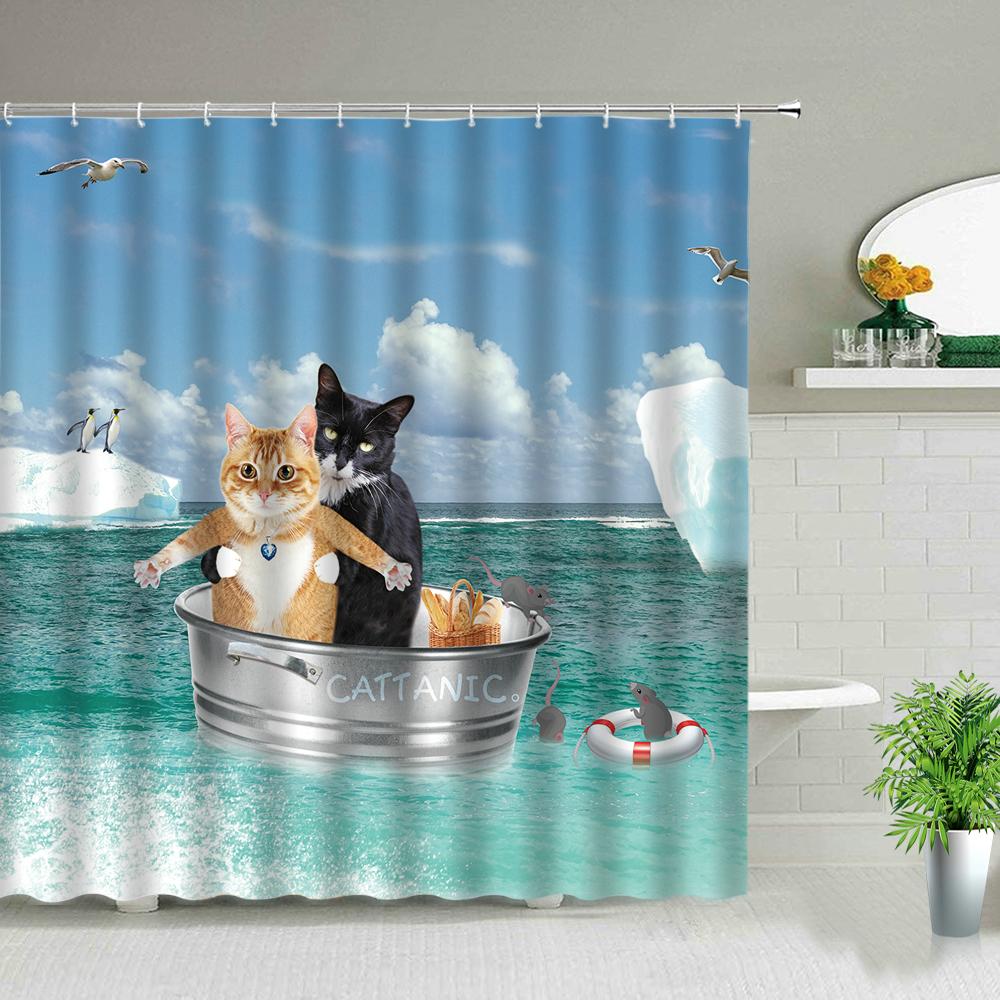 Zwierzę Psa Zasłony Prysznicowe Drukowane w 3D Dekoracja Łazienki Wodoodporna Tkanina Poliestrowa Zasłonka Kąpielowa dla Dzieci Zmywalna Z Haczykami