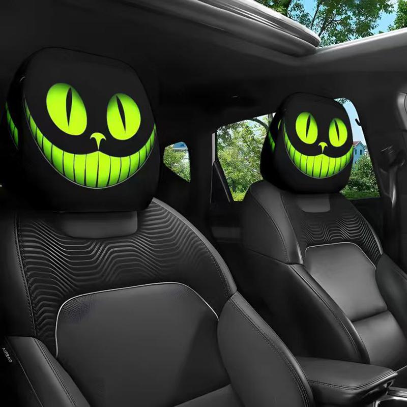 2PCS Car Headrest Covers Double-Sided Cute Funny Cartoon Eyes Car Seat Head Rest Protector for Auto Front Seat Rest Decoration