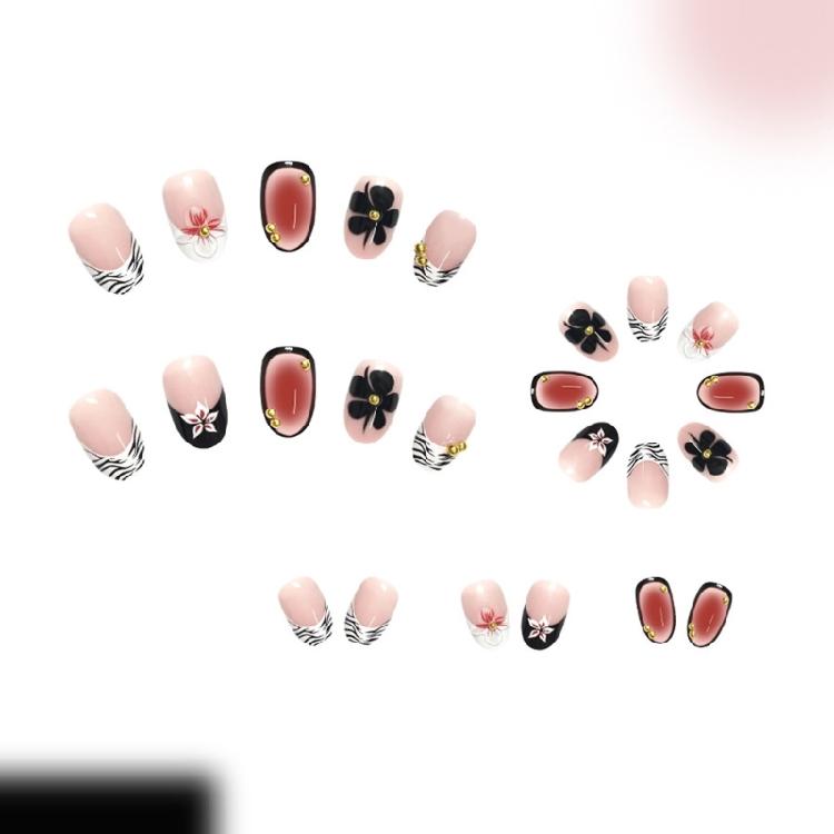 Pack of 1 Fashionable Artificial Nail with Short Length Glossy Oval Leopard French Daily Parties Manicure