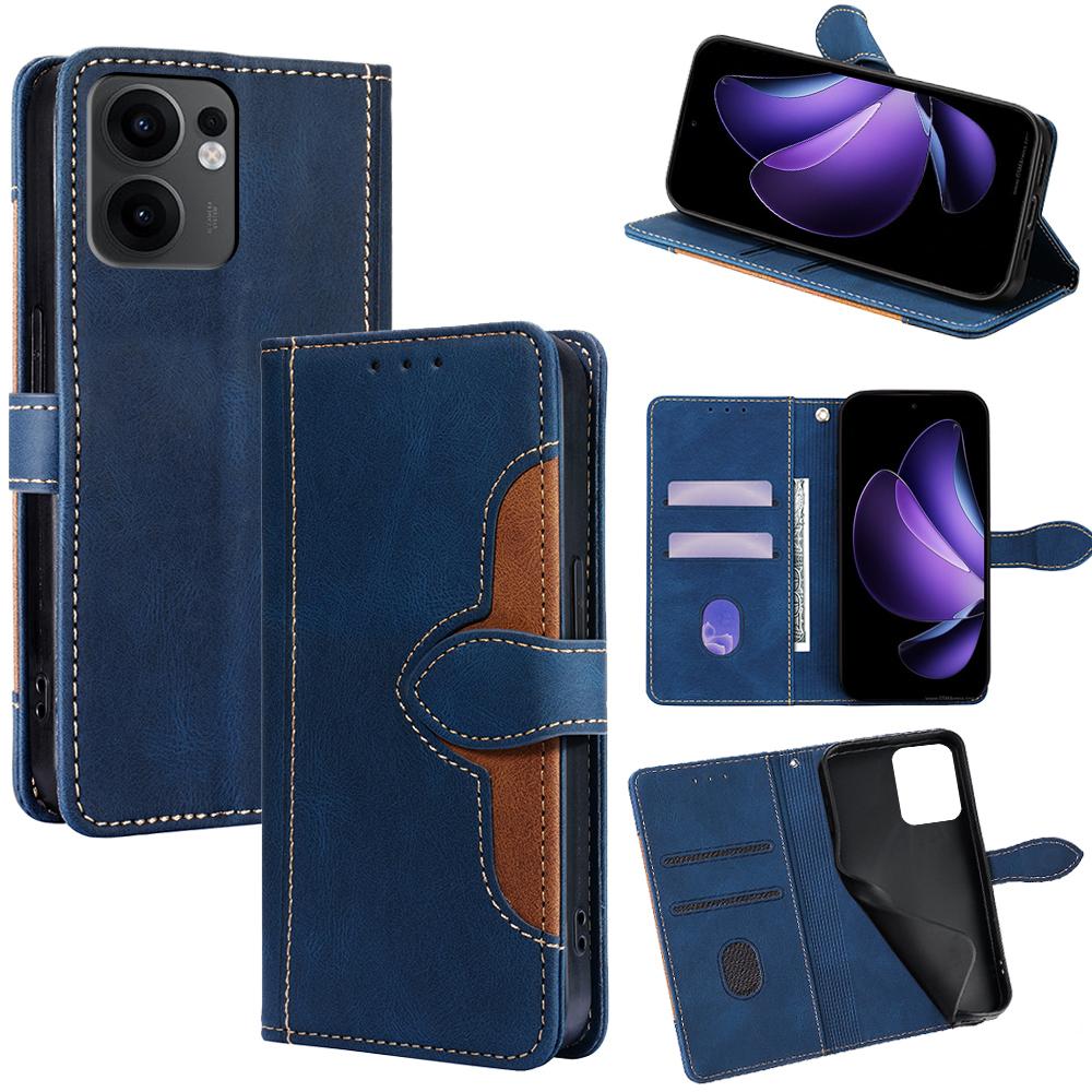 

For Oppo Reno13 F 4G/5G Case Leather Wallet Phone Cover with Straw Hat Magnetic Clasp Blue