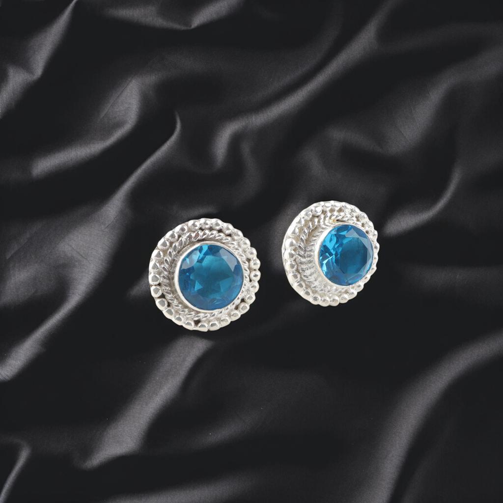 Swiss Blue Topaz Gemstone 925 Sterling Silver Jewelry Handmade Stud Earrings0.5" EE-128-12
