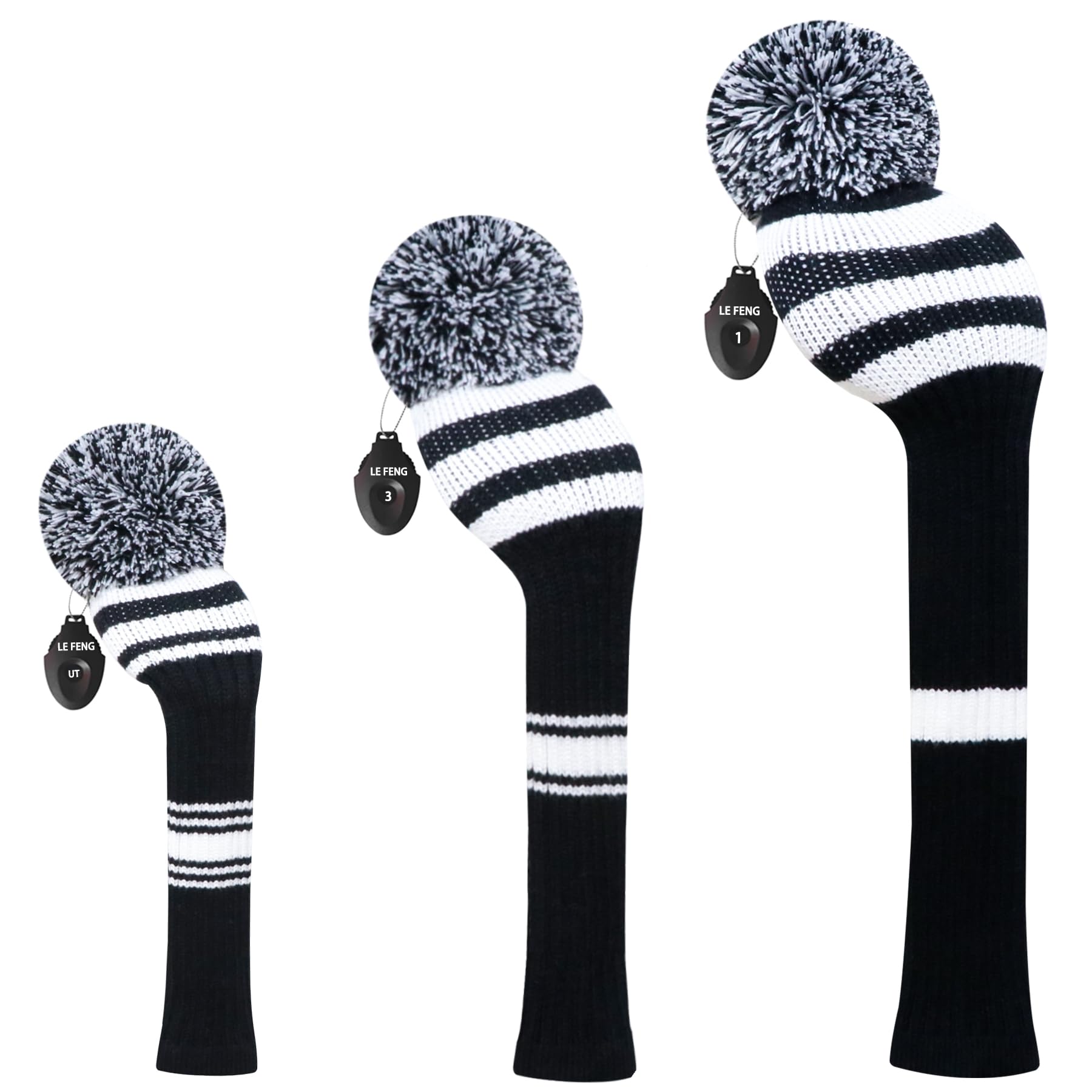 

LeFeng Sports Чехол для гольф-головки 3 шт. Вязаный Совместим с и 5 Вудами Номерные бирки Милые помпоны Стильный Легкий Прочный Черный 1, 3, (белый