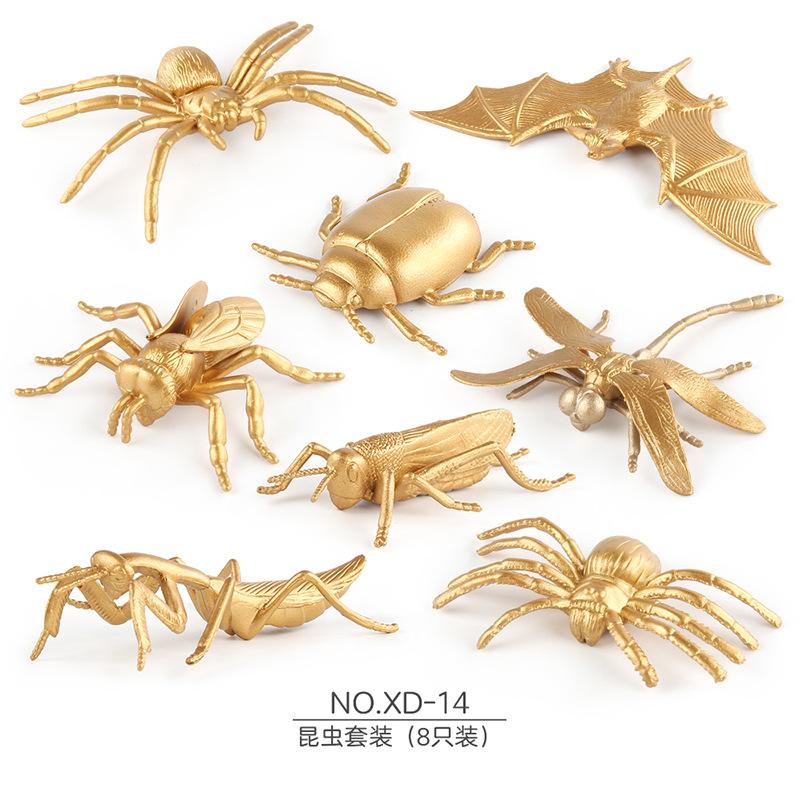 Simulation Poultry Animal Model Gold Edition Mini Chicken Duck Goose Dragonfly Lizard Insect Set Toy
