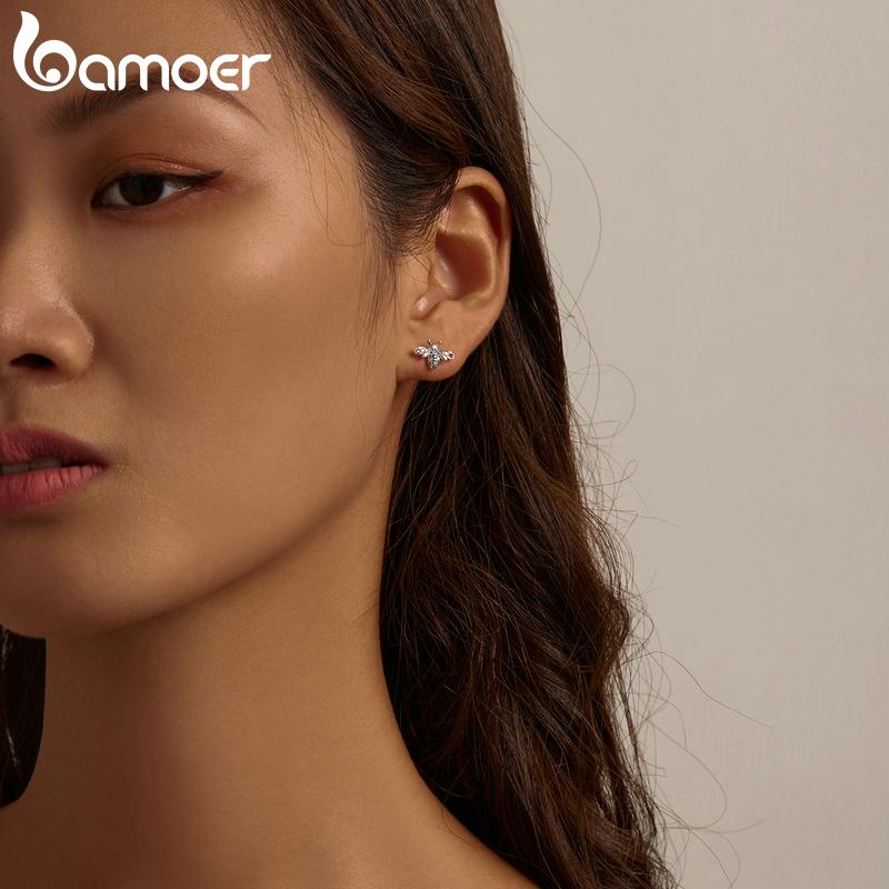 Cercei cu albine cu zirconiu, argint 925 BAMOER, bijuterii fine