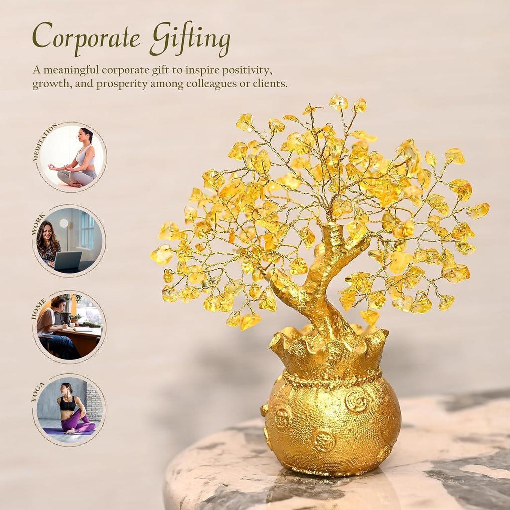 Citrine Crystal Money Tree – Wealth & Prosperity Tree for Home & Office Décor – Spiritual Gift for Good Luck