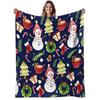 1pc Cozy Snowman Flannel Blanket - Soft Warm 280gsm All-Season Bedspread with Dark Blue Snowman & Holly Print, Red/Green/Golden Christmas Winter Beddi