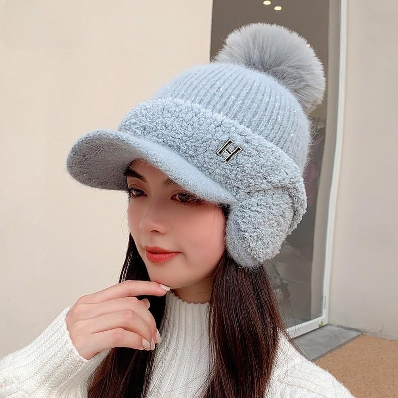 Knitted Baseball Cap For Women With Warmth And Ear Protection For Winter Outdoor Activities