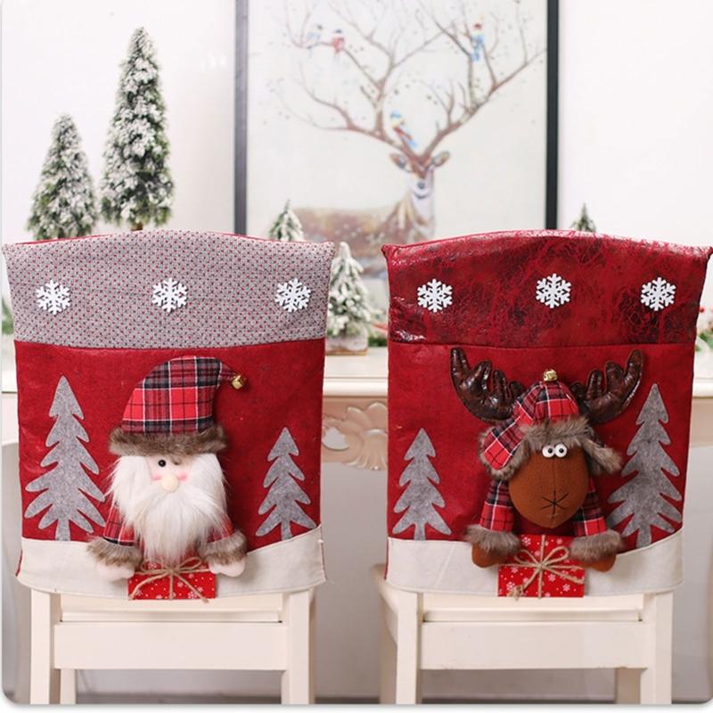 Christmas Themed Santa and Snowmans Chair Slipcovers Nonwoven Materials Quick Setups Holiday Decoration