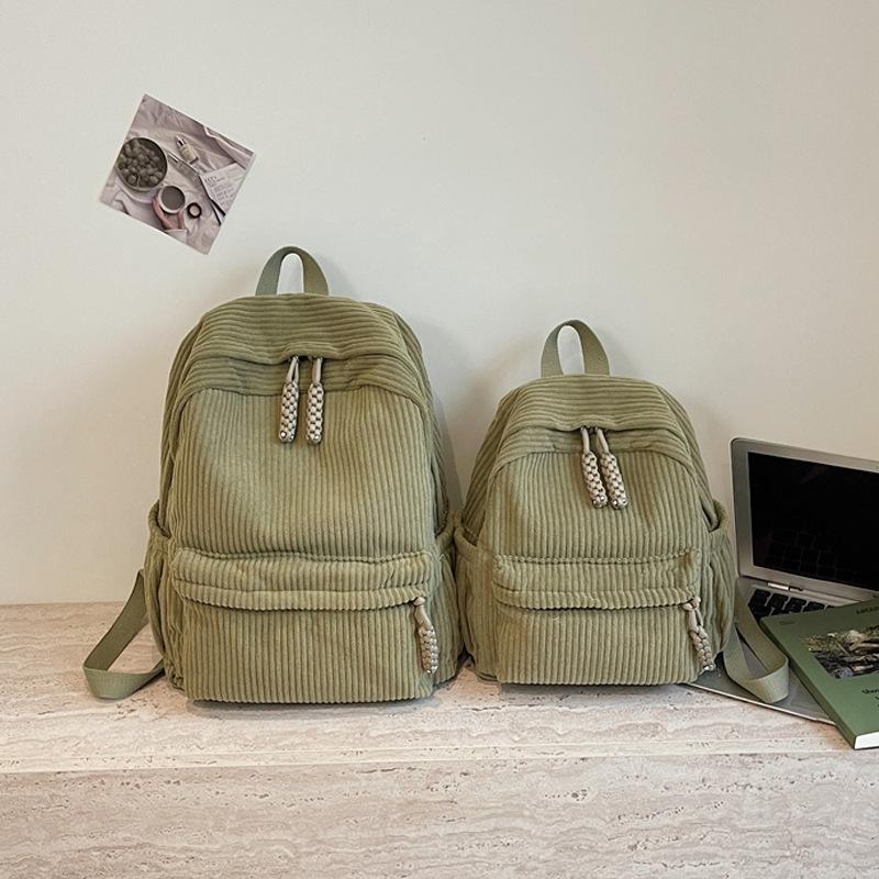 Schoolbag Solid Color Corduroy Backpack Women's 1011 New Middle School Middle School High School Student School Bag Men's Travel Backpack Large 