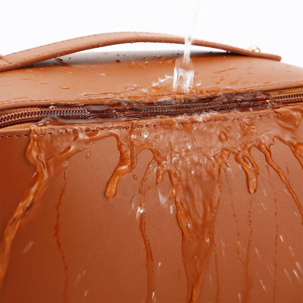 Reise-Kosmetiktasche aus Leder mit großem Fassungsvermögen, tragbar, für Damen, Make-up-Kosmetik, wasserdicht, multifunktionaler Kulturbeutel, Aufbewahrungstasche