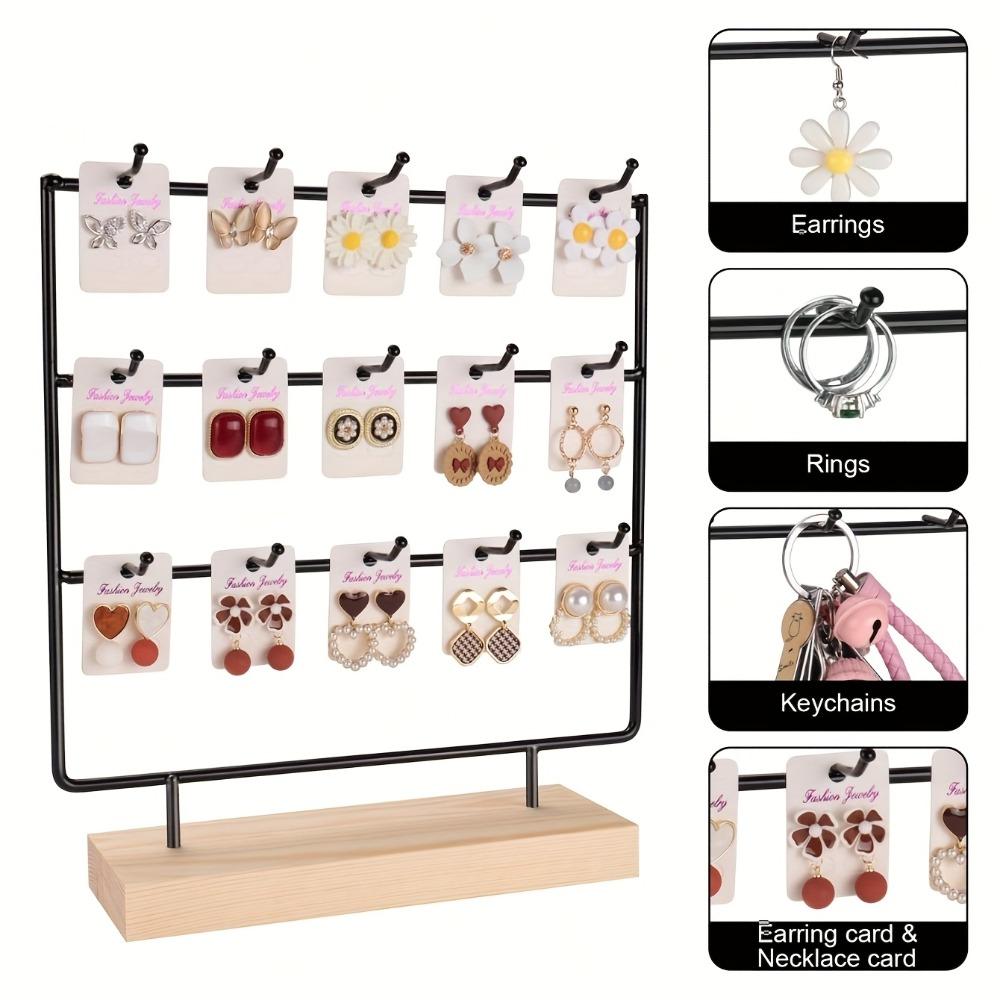 1pc Wooden Earring Display Stand - Sturdy Iron Frame, Painted Rectangular, Space-Saving Organizer Fits Hooks/Pendants/Earrings