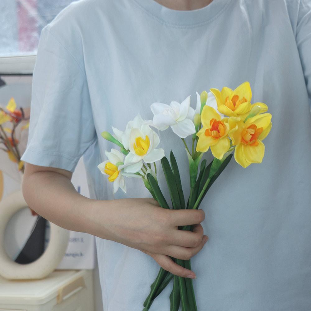 Silk Flowers Artificial Narcissus Flowers Real Touch Artificial Bouquet  Home Decoration