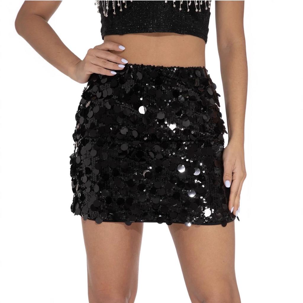 European & American Sexy High-Waist Sequin Mini Skirt – A-line, Ultra-Short, Hip-Hugging Women's Wear